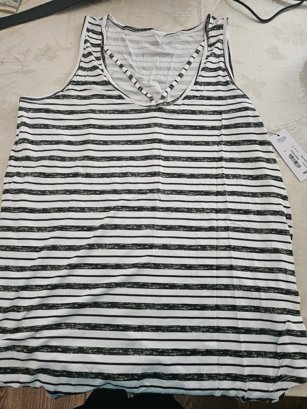 a.n.a Olive And  White Striped V-Neck Tank